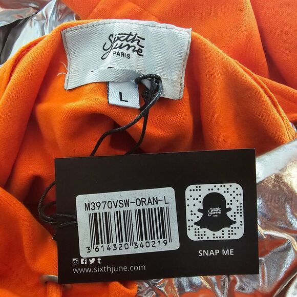 Sixth June Paris Hoodie Men's L Sweat Capuche Aluminum Orange Long Sleeve NWT - Picture 3 of 7